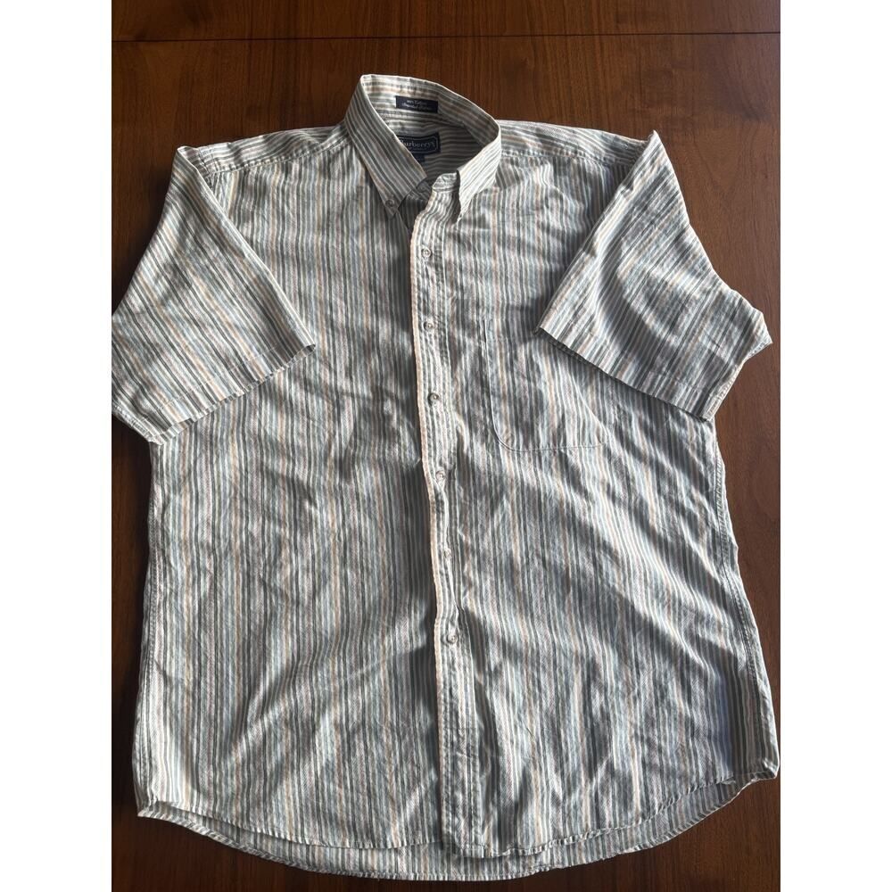 Vintage Burberry Men's Multi Stripe Short Sleeve Shirt - Size L